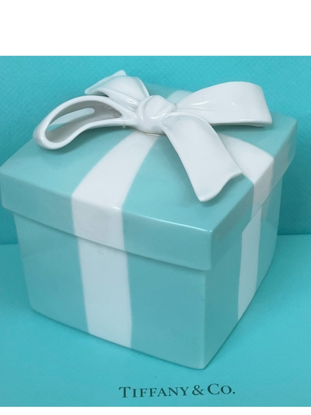 Tiffany & Co. Blue and White Ceramic Gift Box Trinket